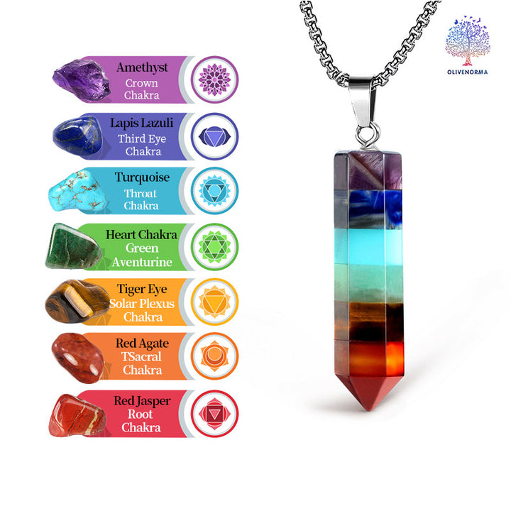 Collar de piedras preciosas de chakras con forma hexagonal de cristal