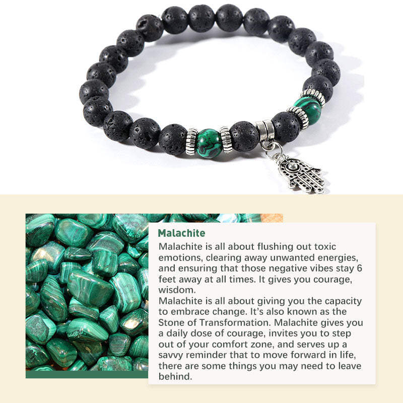 Pulsera de piedra de lava de ojo de tigre y malaquita 