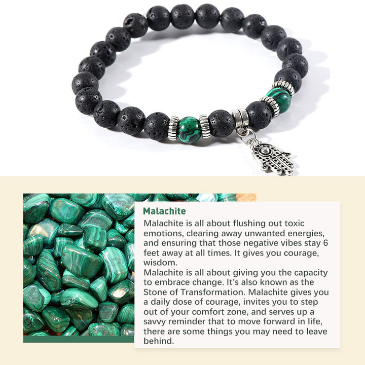 Pulsera de piedra de lava de ojo de tigre y malaquita 