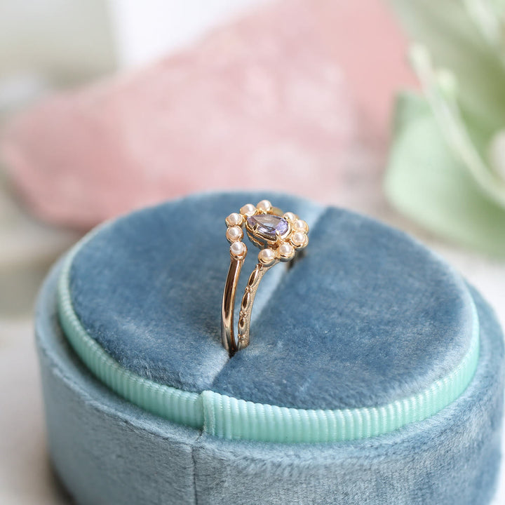 Anillo de doble capa con perla de zafiro y lágrima de Olivenorma S925