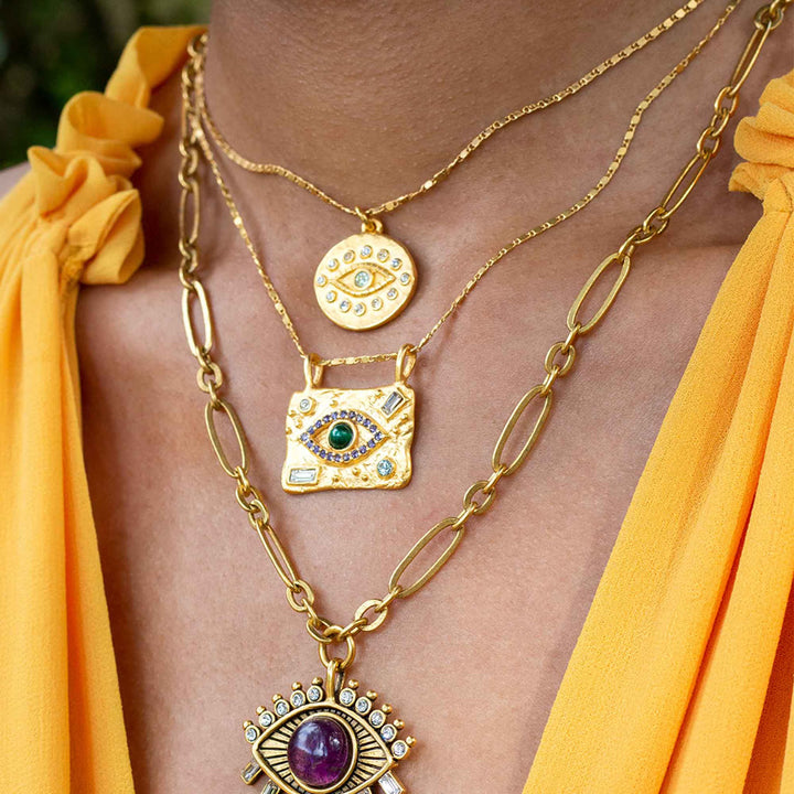 Collar con colgante de amuleto de mal de ojo de cristal natural de Olivenorma