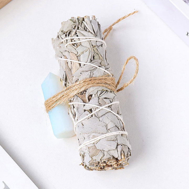 Cristal de prisma hexagonal de salvia blanca de Olivenorma , decoración con piedras preciosas para aromaterapia