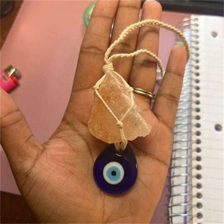 Adorno para coche con piedra de cuarzo rosa original de Olivenorma con forma de ojo malvado 