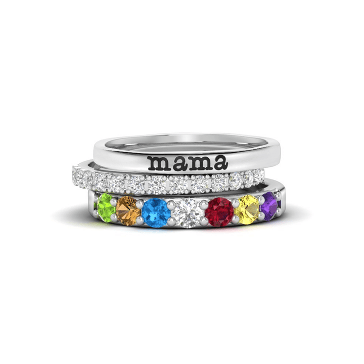 Juego de anillos de 3 piezas con piedra natal y circonita de regalo personalizado de Olivenorma