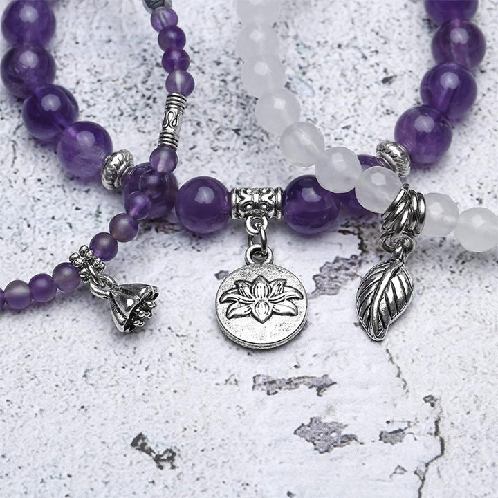 Pulsera de 3 piezas con símbolo de loto y amatista