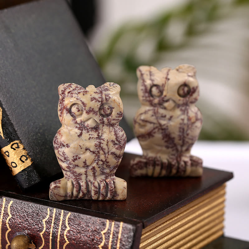 Adorno de piedra con forma de flor de hierba y búho de Olivenorma