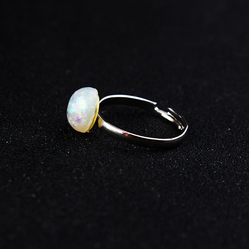 Anillo ajustable de medio círculo sencillo con piedra lunar y ópalo de Olivenorma