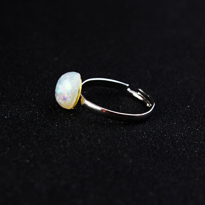 Anillo ajustable de medio círculo sencillo con piedra lunar y ópalo de Olivenorma