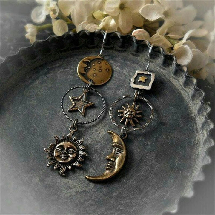 Pendientes colgantes con forma de sol y luna y cara de Olivenorma Pendientes bohemios