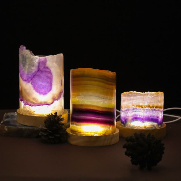 Lámpara de cristal cilíndrica de fluorita natural de Olivenorma
