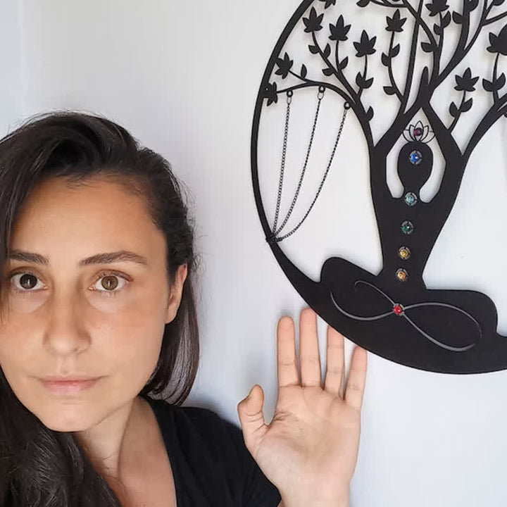 Decoración de pared de metal con forma de loto y chakra del árbol de la vida de Olivenorma 