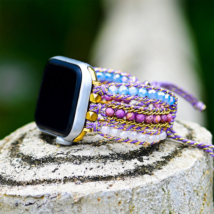 Pulsera bohemia con correa tejida de cristal natural de Olivenorma 