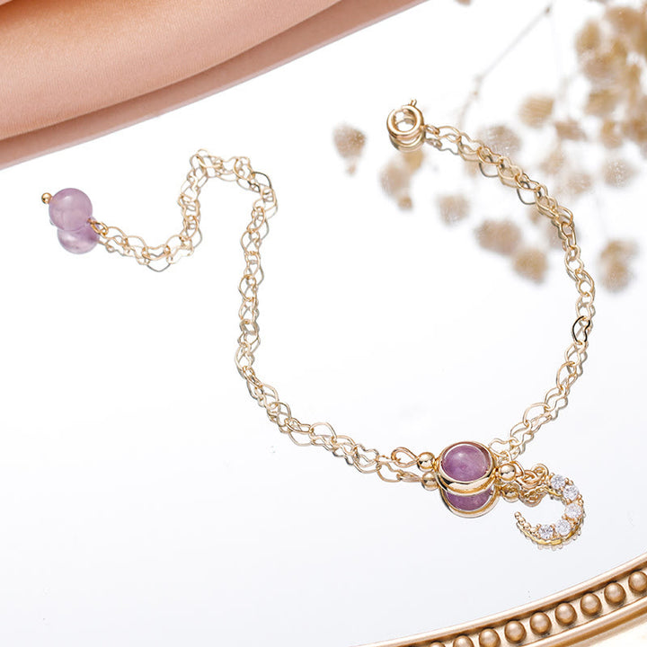 Pulsera de luna y estrella con cuentas de ágata blanca y amatista de Olivenorma 