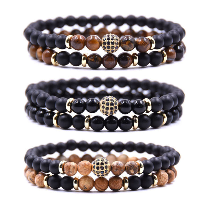 Pulsera de cuentas de cristal natural de dos capas para hombre de Olivenorma