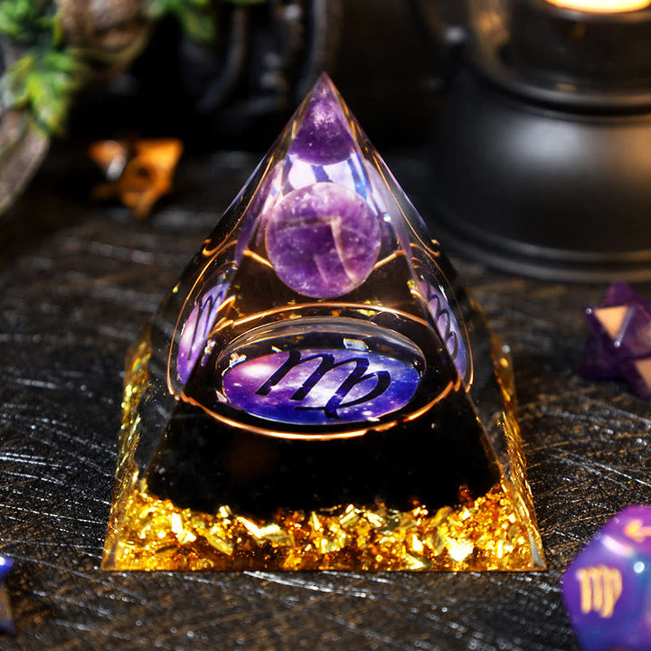 Pirámide de orgón de obsidiana con bola de amatista de Olivenorma 