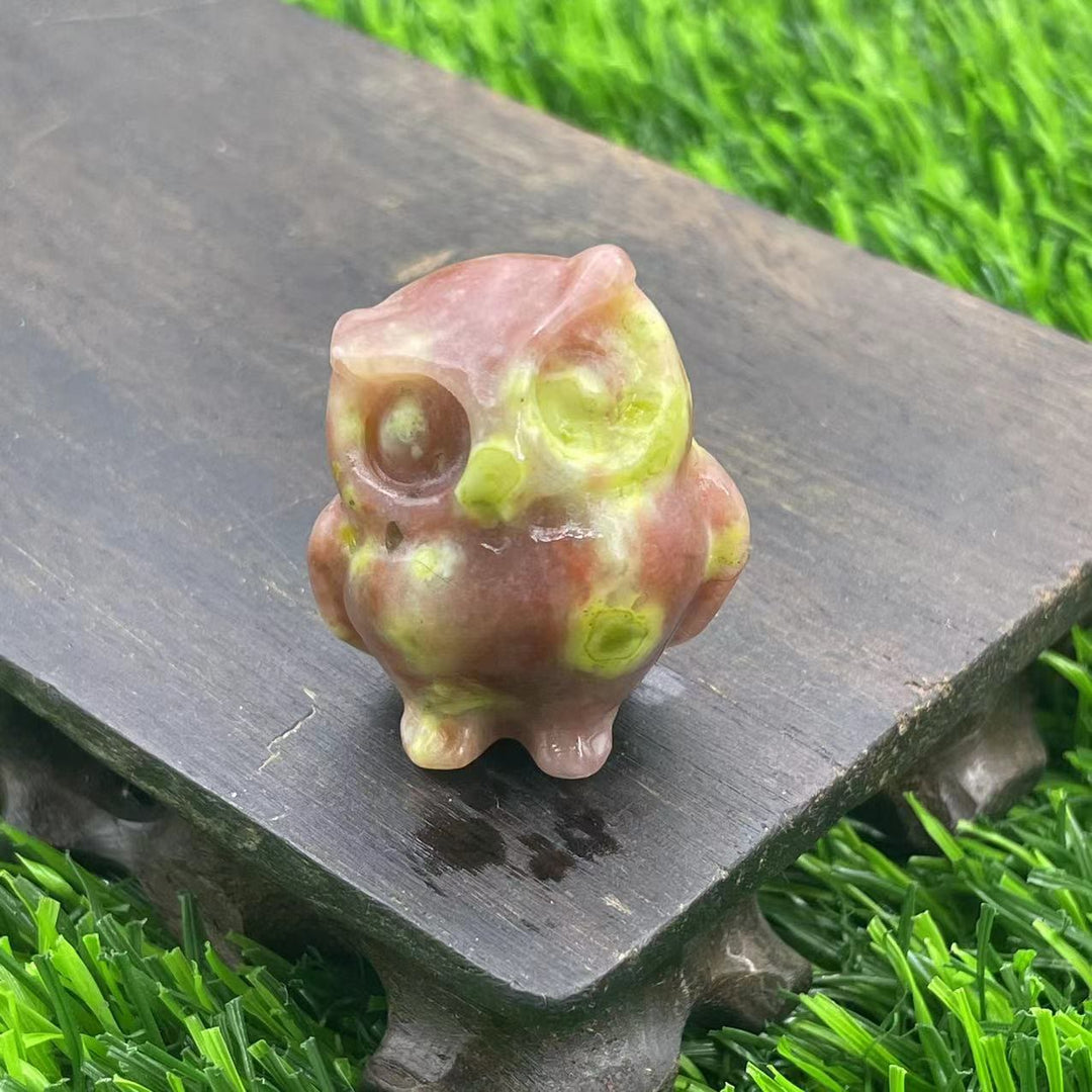 Adorno de búho de cristal natural de 3,5 cm de Olivenorma con piedras preciosas decorativas