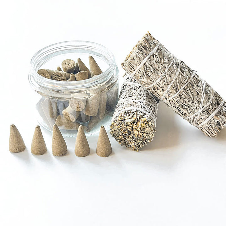Conos de incienso de salvia para meditación y limpieza con cristales de aromaterapia de Olivenorma