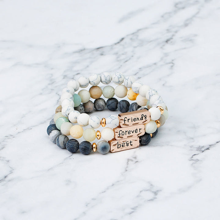 Juego de pulseras con grabado de 3 piezas con piedras preciosas naturales de Olivenorma Best Friend Forever