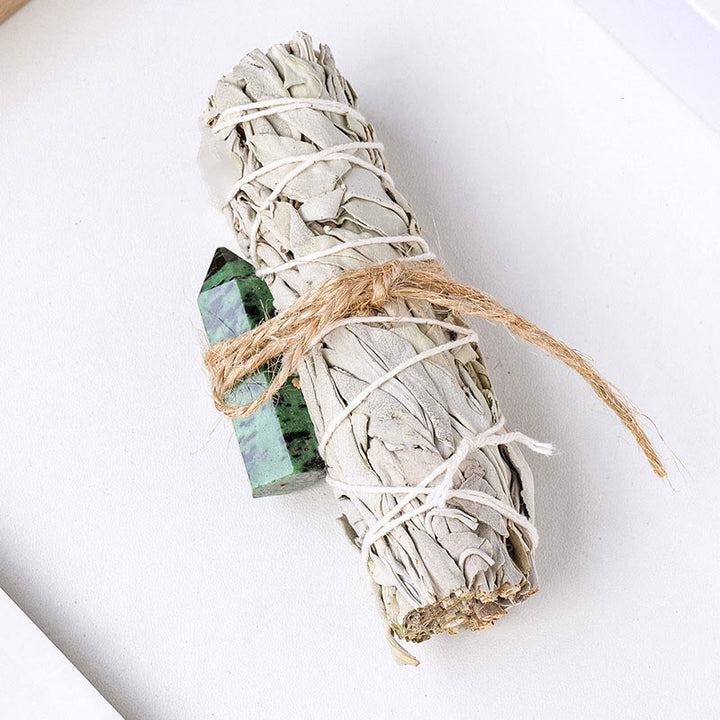 Cristal de prisma hexagonal de salvia blanca de Olivenorma , decoración con piedras preciosas para aromaterapia