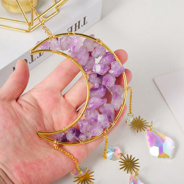 Atrapasol con gemas de luna y amatista de cristal de Olivenorma 