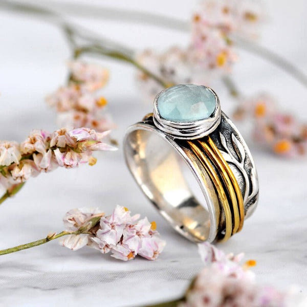 Anillo giratorio de aguamarina Olivenorma