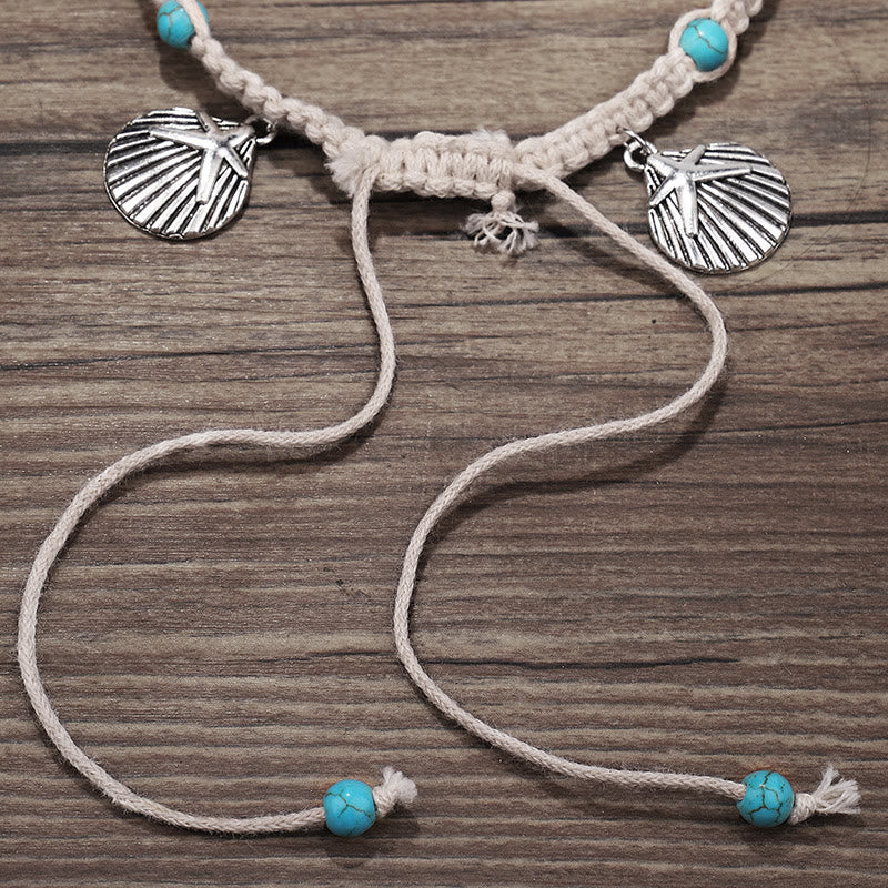 Pulsera tobillera con dije de estrella de mar turquesa y olas de Olivenorma