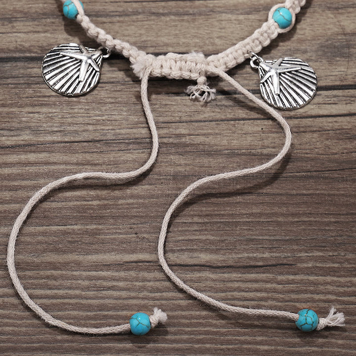 Pulsera tobillera con dije de estrella de mar turquesa y olas de Olivenorma