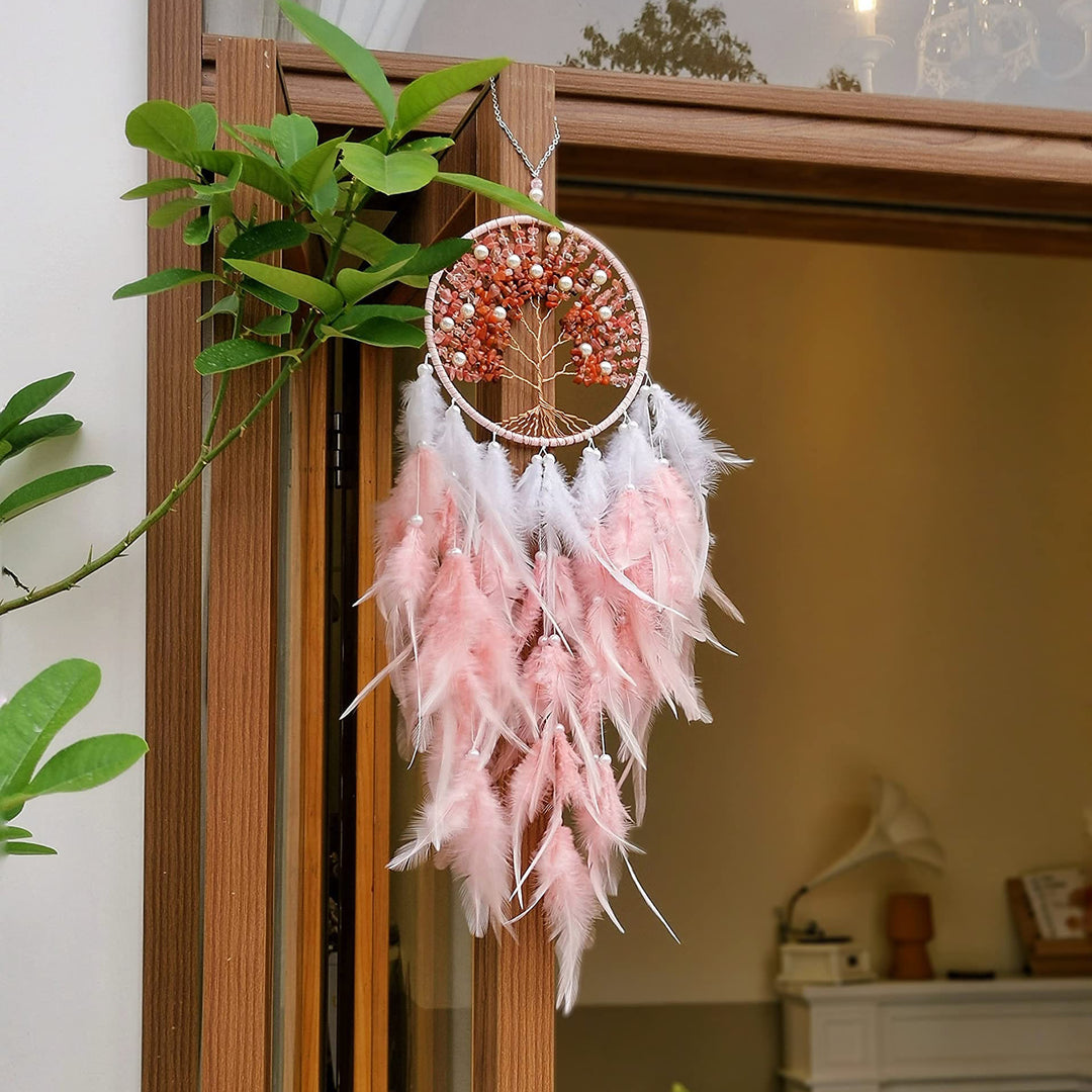 Atrapasueños morado con árbol de la vida de cristal curativo de Olivenorma 
