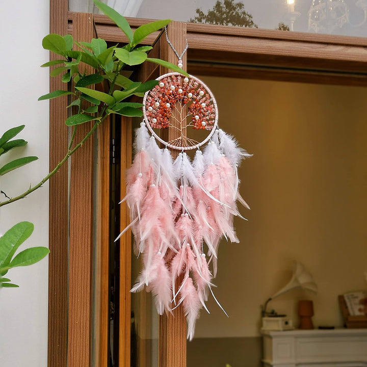 Atrapasueños morado con árbol de la vida de cristal curativo de Olivenorma 