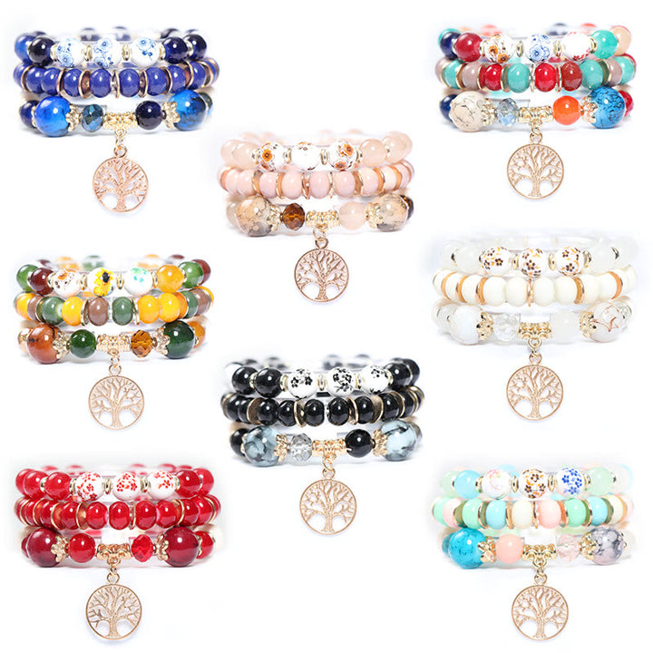 Conjunto de pulseras de cristal con forma de árbol de la vida hechas a mano de Olivenorma Boho 