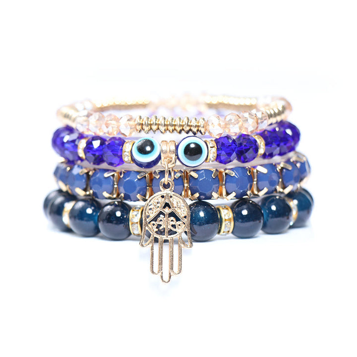 Juego de pulseras de cuentas de cuatro capas con ojo turco y hamsa de Olivenorma 