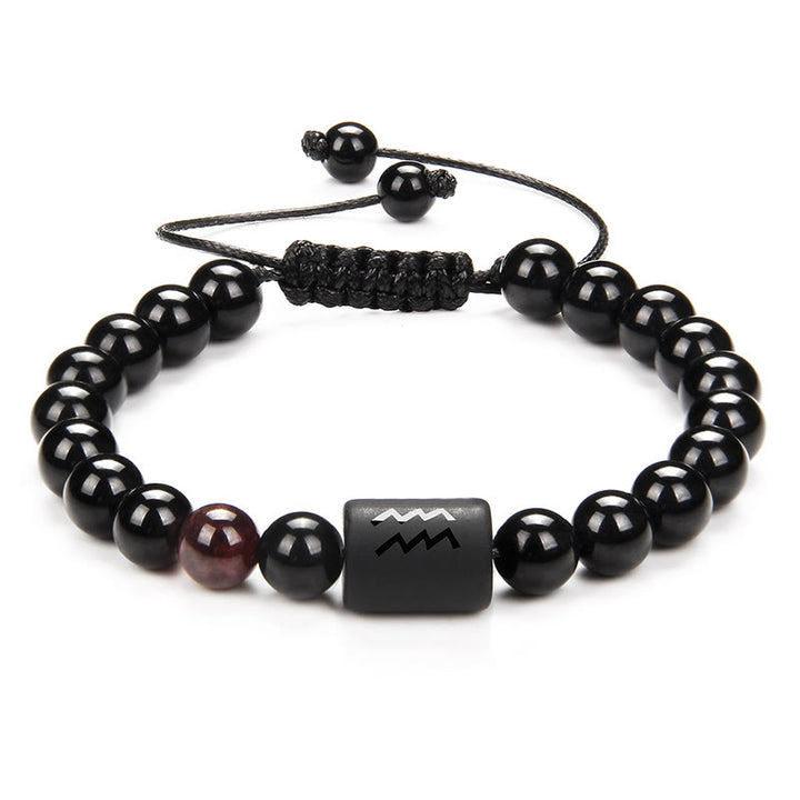 Pulsera tejida para hombre con ónix negro natural del zodiaco de Olivenorma