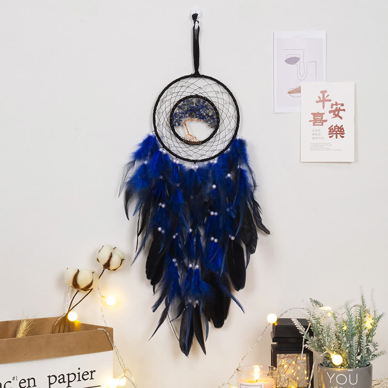 Atrapasueños con plumas de árbol de la vida de cristal de Olivenorma
