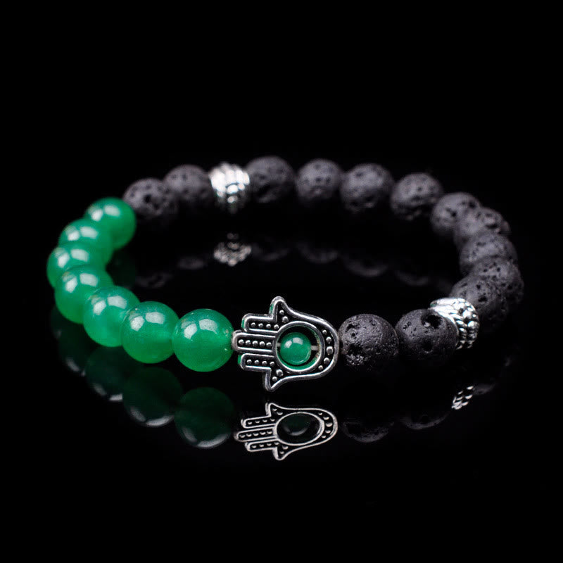 Pulsera con colgante de Hamsa y cuentas de piedra natural hecha a mano de Olivenorma