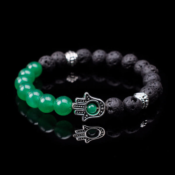 Pulsera con colgante de Hamsa y cuentas de piedra natural hecha a mano de Olivenorma