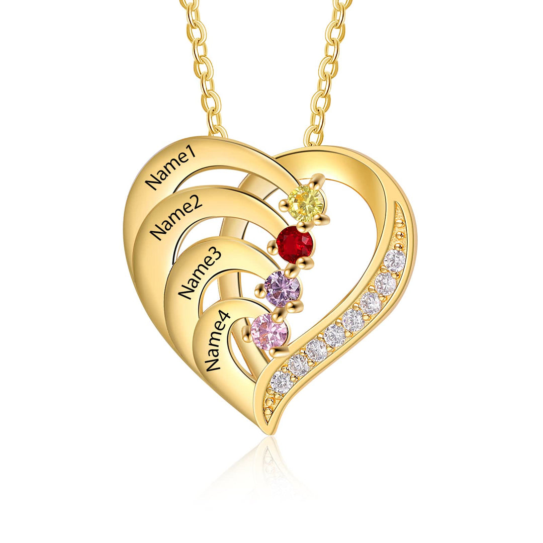 Collar con corazón grabado y piedras de nacimiento personalizadas de Olivenorma