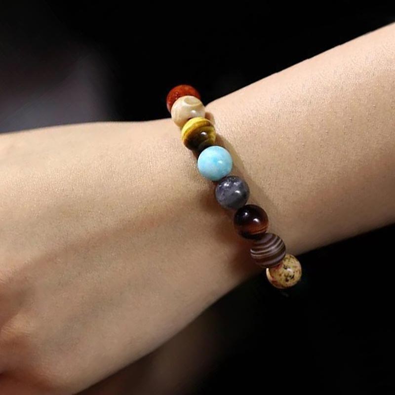 Pulsera de yoga con siete chakras y piedras coloridas de galaxia cósmica de Olivenorma 