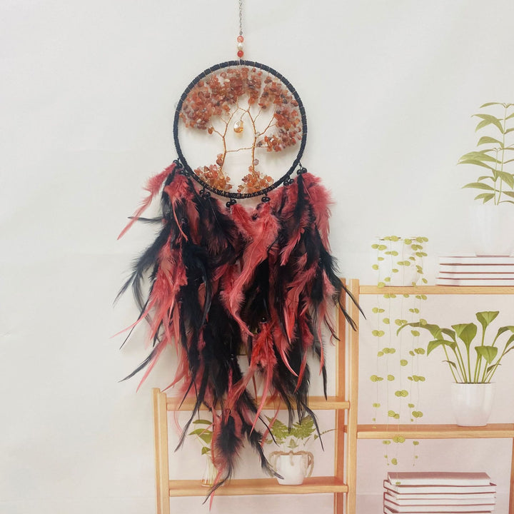 Atrapasueños de plumas rosas con forma de árbol de la vida de cristal de Olivenorma