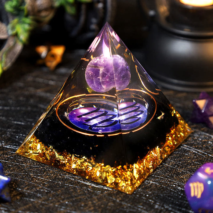 Pirámide de orgón de obsidiana con bola de amatista de Olivenorma 