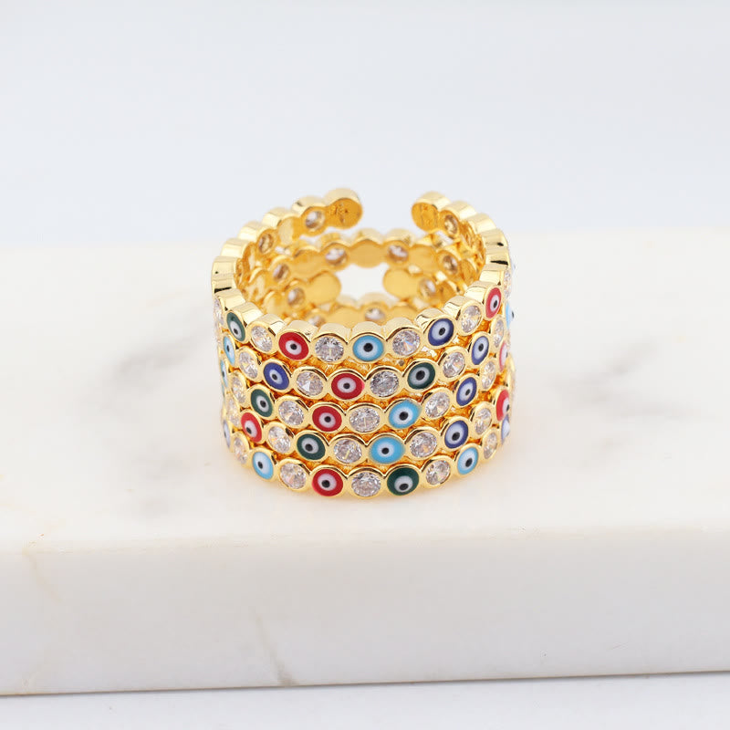 Anillo ajustable con circonita blanca y ojo malvado de colores de Olivenorma 