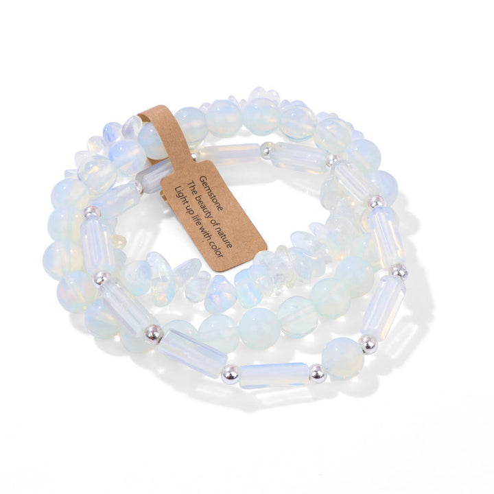 Juego de pulseras irregulares de tres capas con piedra natural Olivenorma