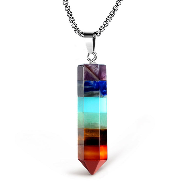 Collar de piedras preciosas de chakras con forma hexagonal de cristal