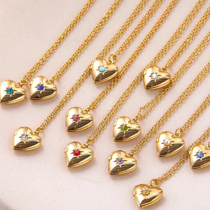 Collar con forma de corazón y piedra natal "Shine in My Heart" de Olivenorma 