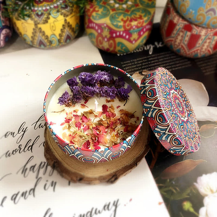 Vela de aromaterapia con flores secas naturales