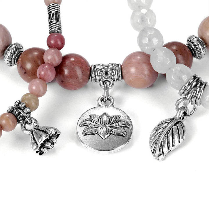 Pulsera de 3 piezas con símbolo de loto y rodocrosita de Olivenorma