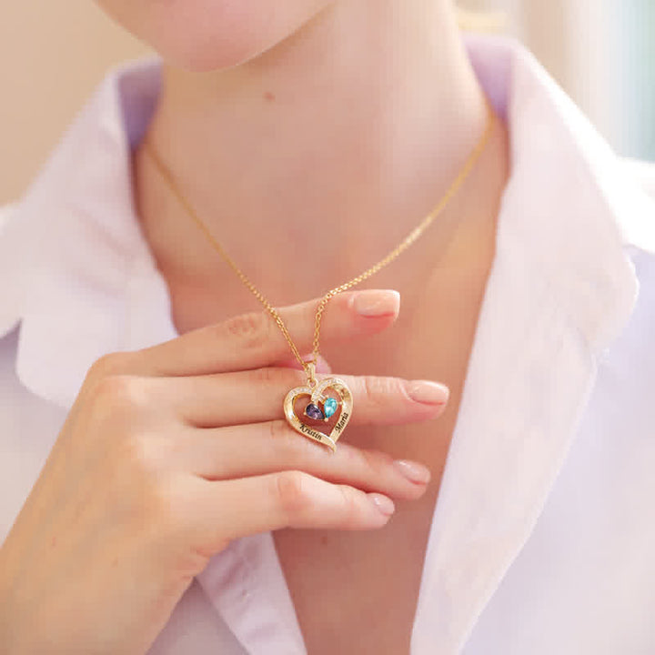 Collar con piedras de nacimiento en forma de corazón grabado y personalizado de Olivenorma - image 12