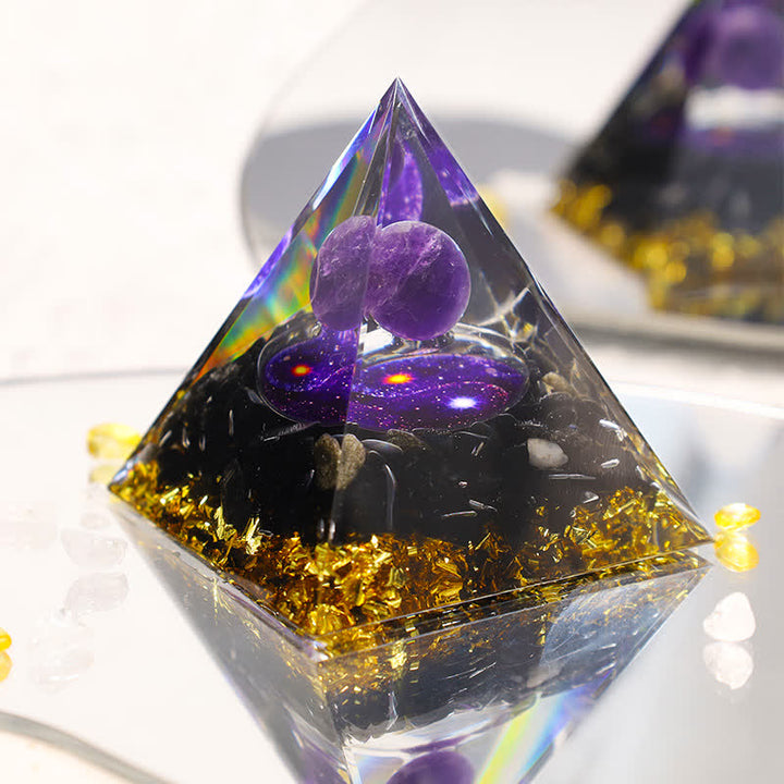 Pirámide de orgón de obsidiana yin y yang de Olivenorma 