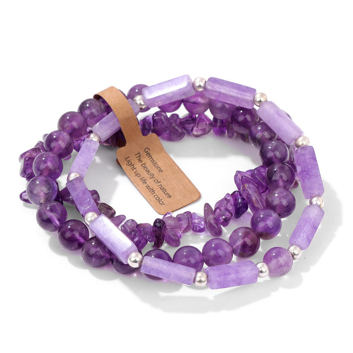 Juego de pulseras irregulares de tres capas con piedra natural Olivenorma