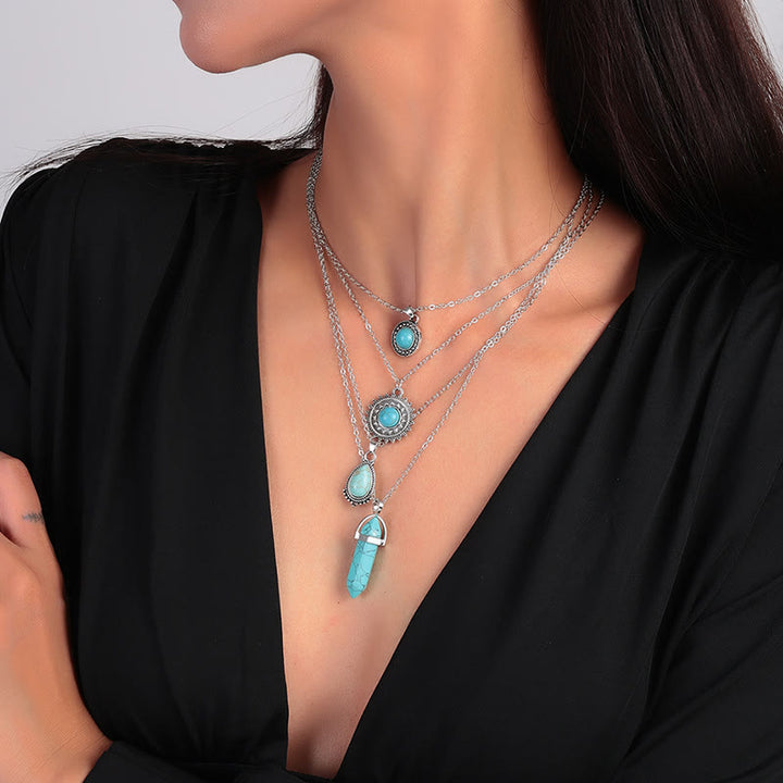 Conjunto de collar multicapa con pendientes y turquesa de Olivenorma