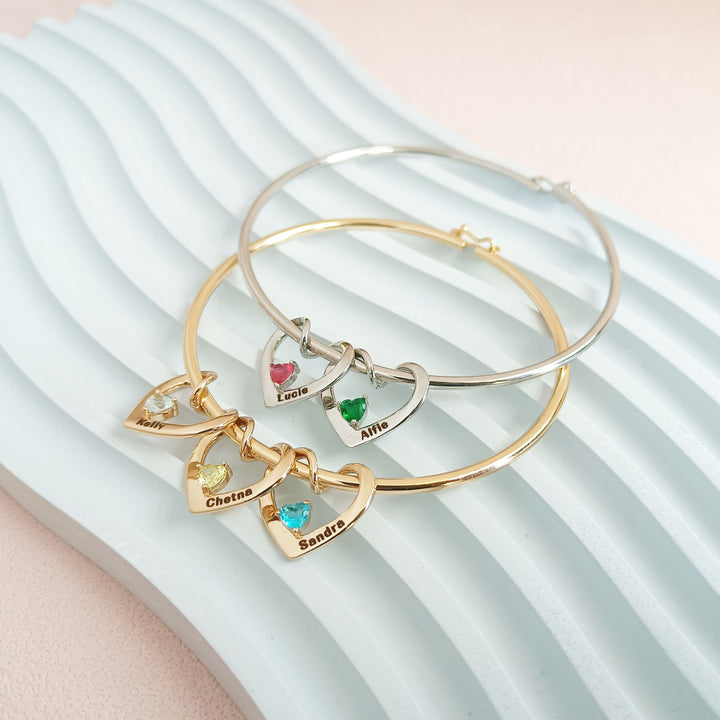 Pulsera de cadena con dije de corazón y piedra natal con nombre personalizado de Olivenorma